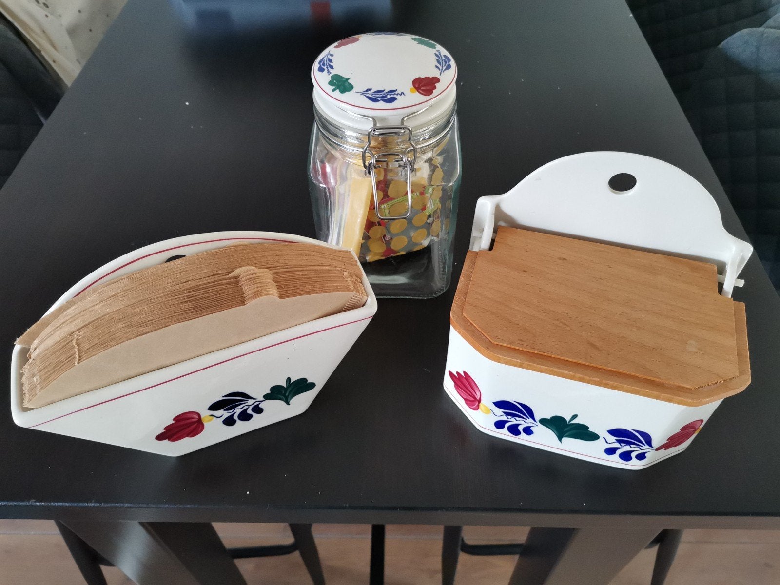 Vintage Keuken Set: Koffiefilterhouder, Zoutbakje & Pot, Ophalen of Verzenden