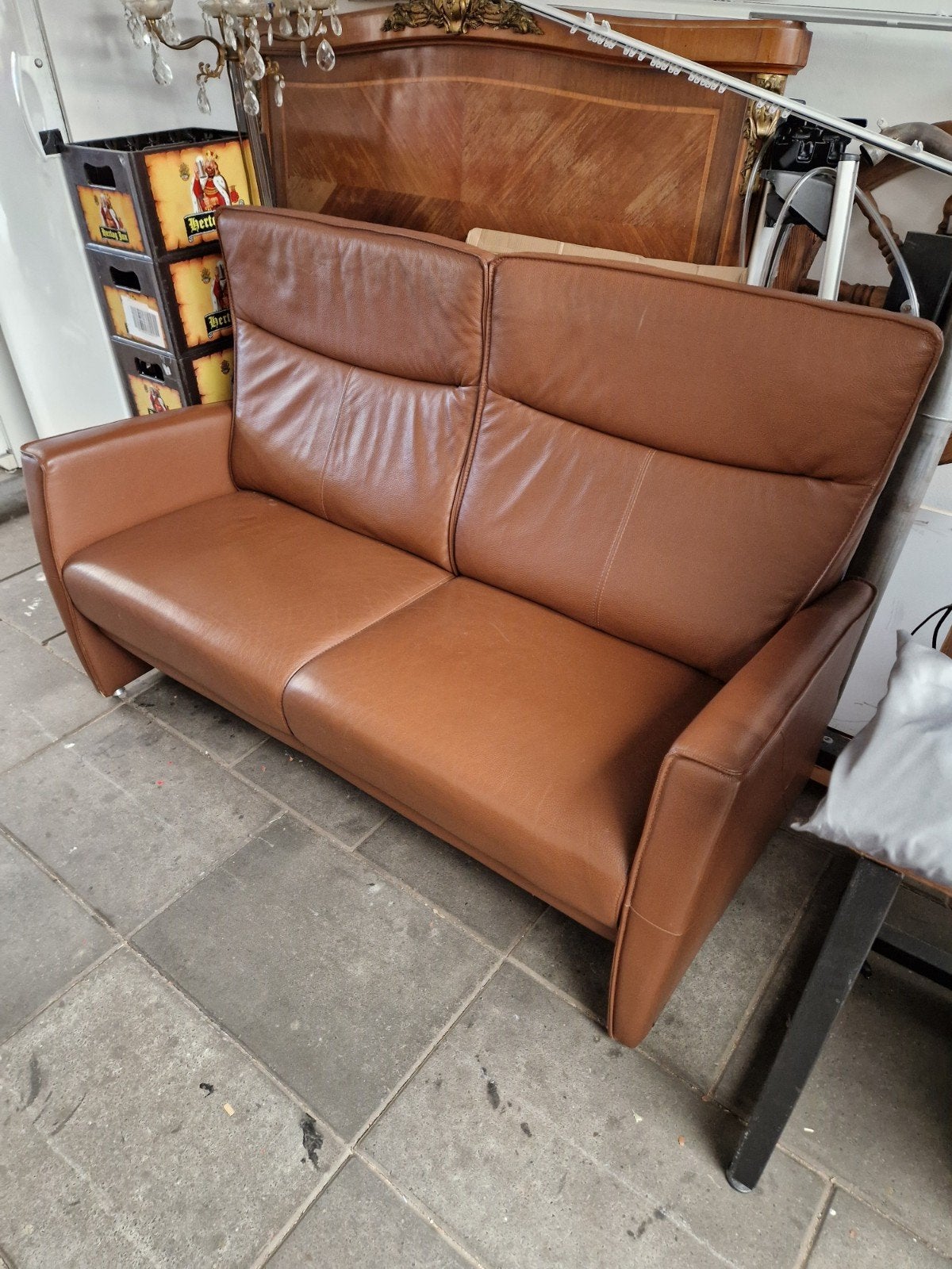 Leren Prominent bank, Ophalen, Gebruikt, 150 tot 200 cm, Tweepersoons