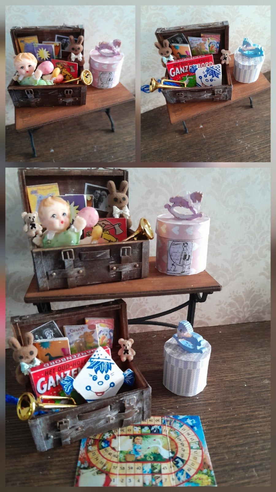 🥁 PPH 1.12 OUDE VERSLETEN KOFFER VOL MET SPEELGOED 🥁, Ophalen of Verzenden, Poppenhuis