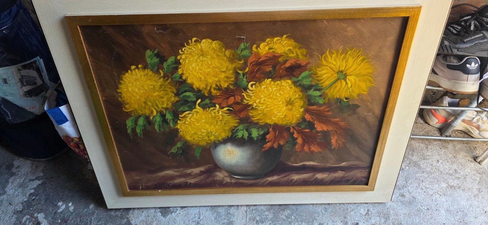 Schilderij met gele bloemen, gesigneerd, Ophalen of Verzenden
