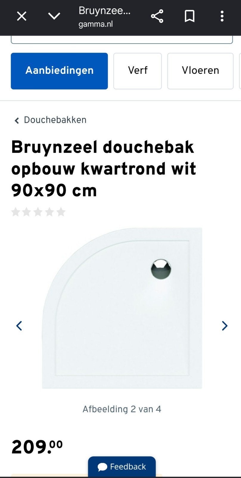 Bruynzeel Douchebak Kwartrond 90x90 cm Wit Nieuw, Ophalen of Verzenden