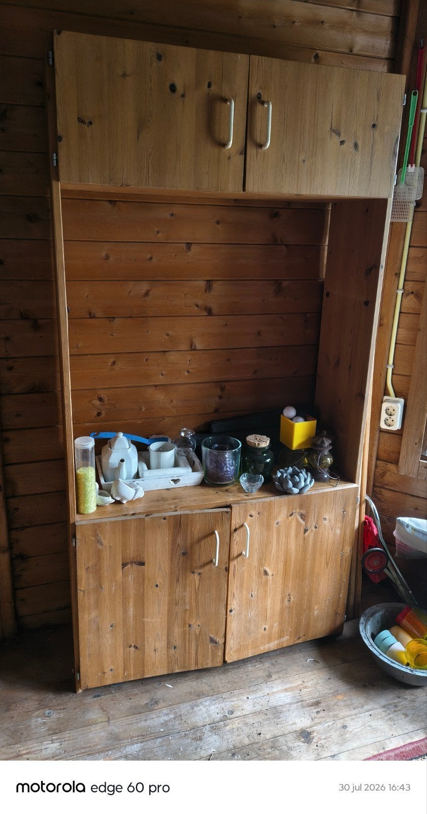 Houten kast met open vak en deuren, Ophalen, 100 tot 150 cm, 200 cm of meer, Rustiek, Functioneel