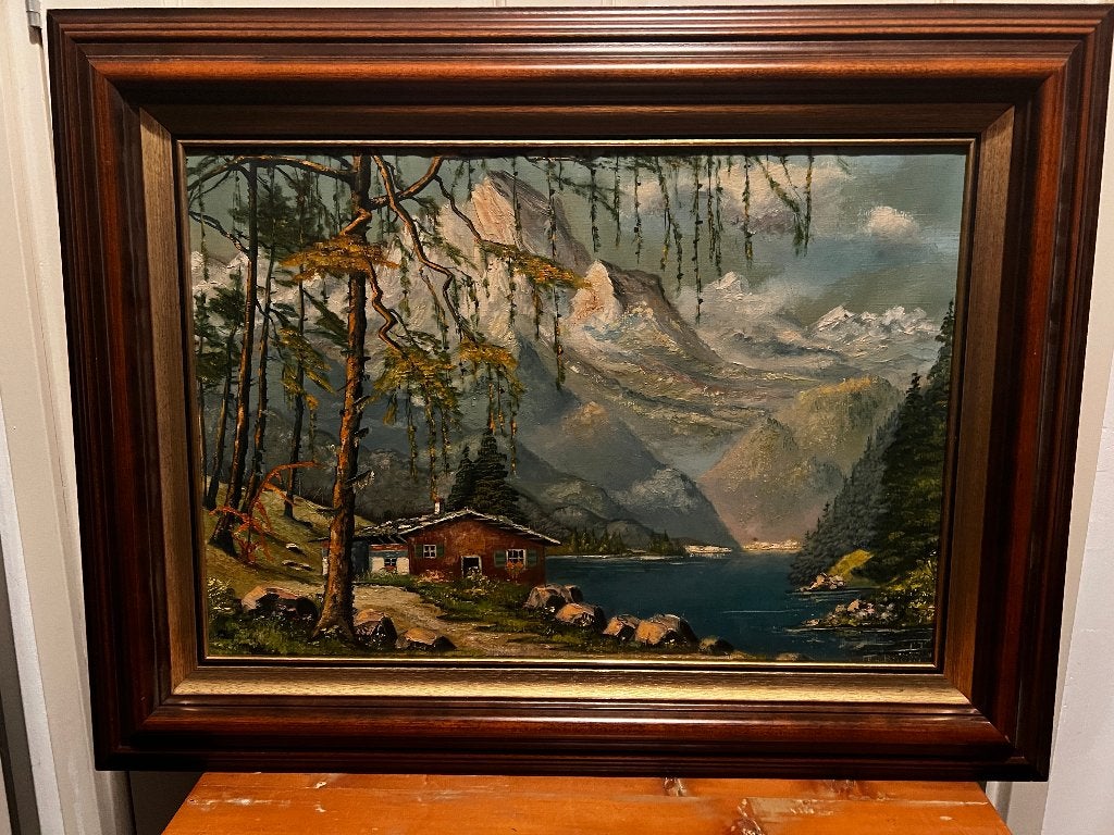 Olieverfschilderij "Berglandschap"., Antiek en Kunst, Kunst | Schilderijen | Klassiek, Ophalen of Verzenden