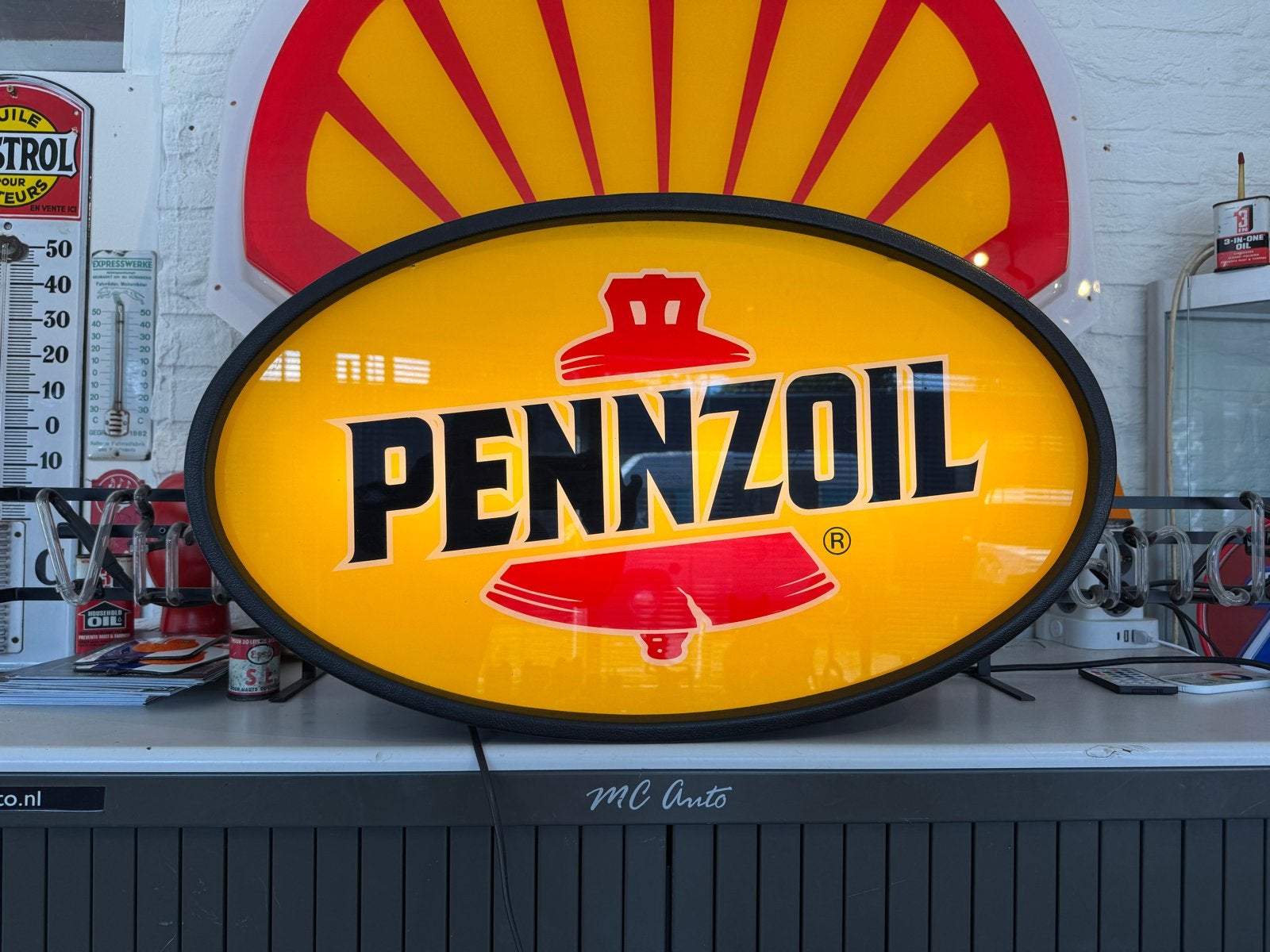 Pennzoil Lichtbak - Ovale Reclame Verlichting, Verzamelen, Ophalen, Gebruikt, ., Lichtbak of (neon) lamp