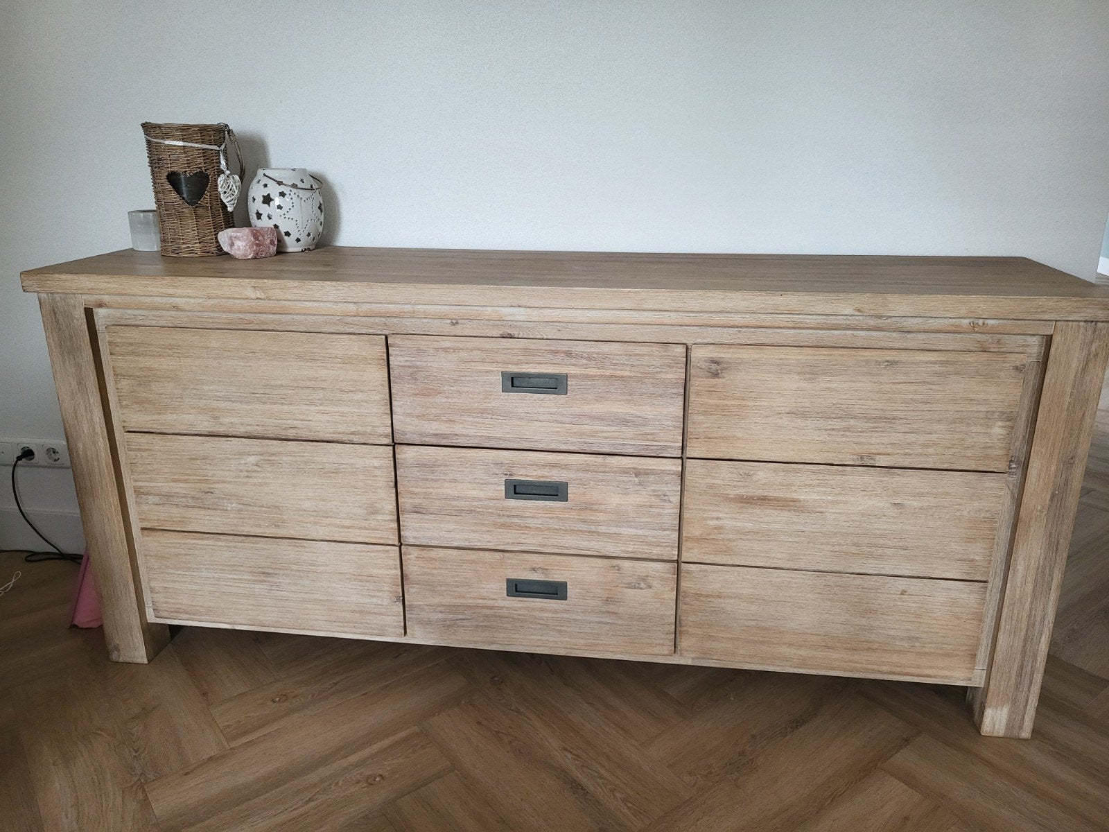 Acacia Houten Dressoir met 3 Lades en 2 Deuren, Ophalen, Gebruikt, Met lade(s), 150 tot 200 cm