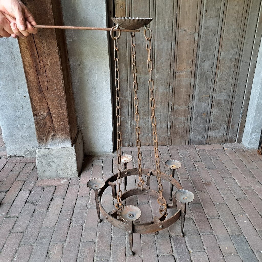 Brocante oude metalen hangkandelaar kasteelkandelaar *Etage3, Gebruikt, ., Ophalen of Verzenden, .