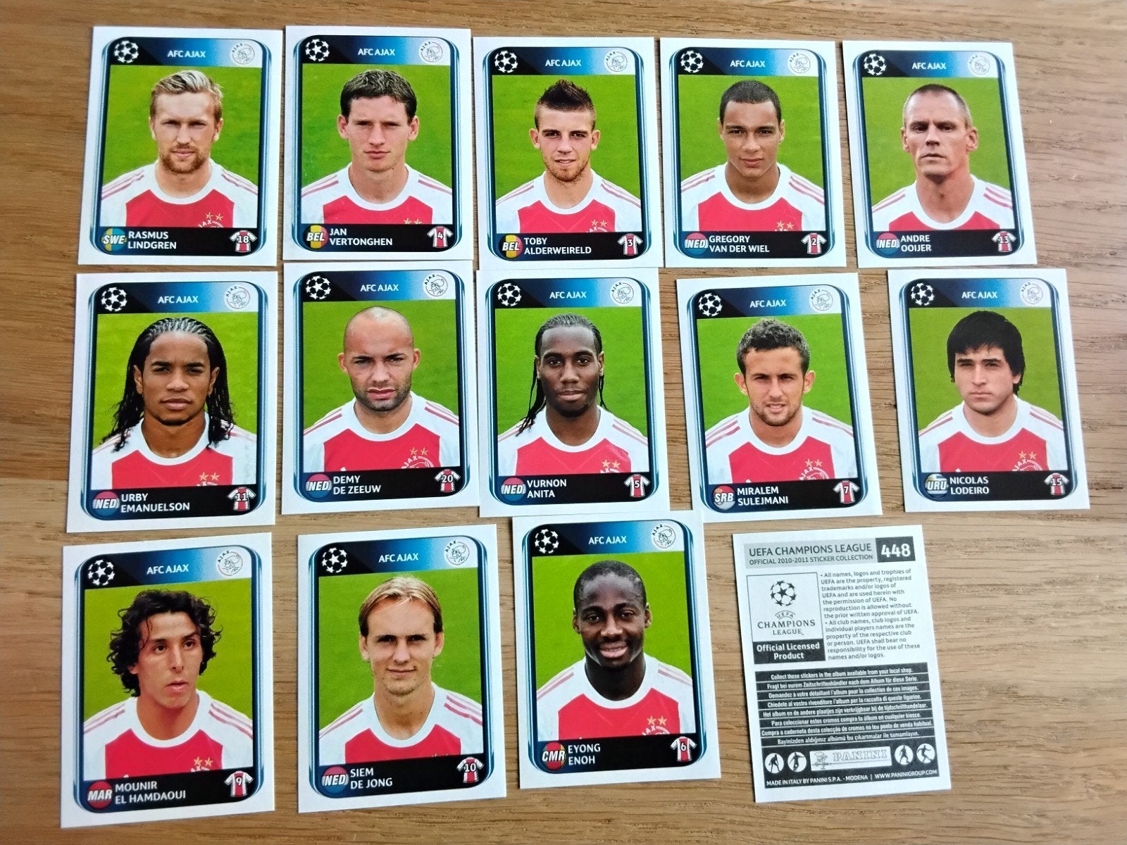 15 Panini Stickers Ajax Champions League 2010/2011, Ophalen of Verzenden, Zo goed als nieuw, Ajax, Poster, Plaatje of Sticker