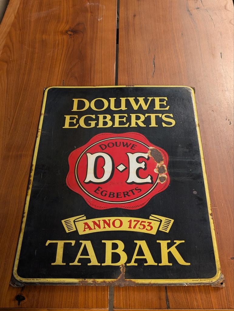 Vintage Douwe Egberts Tabak emaille reclamebord 47x68cm, Antiek en Kunst, Antiek | Emaille, Ophalen