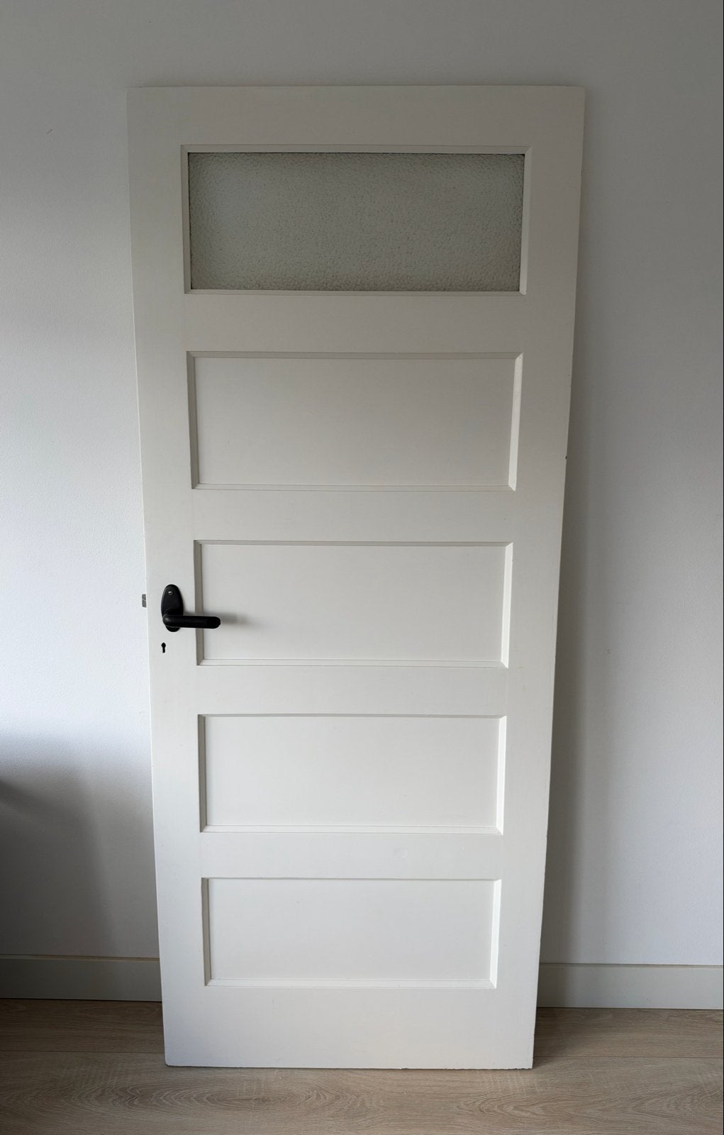 Massief houten jaren 30 binnendeur / paneeldeur met glas, 80 tot 100 cm, 215 cm of meer, Binnendeur, Ophalen of Verzenden