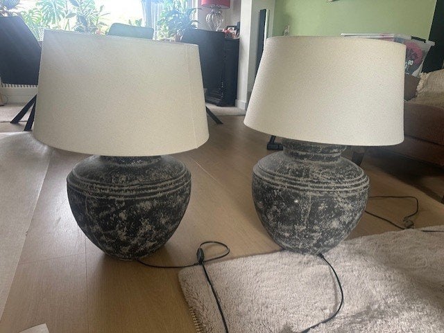 2 schemerlampen op aardewerk Voetstuk, Huis en Inrichting, Ophalen, Inclusief lichtbron, Overige merken, Zo goed als nieuw
