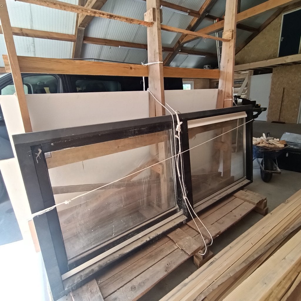 Hardhouten kozijn, Doe-het-zelf en Verbouw, Kozijnen en Schuifpuien, Ophalen, Gebruikt, Inclusief glas, 75 tot 150 cm