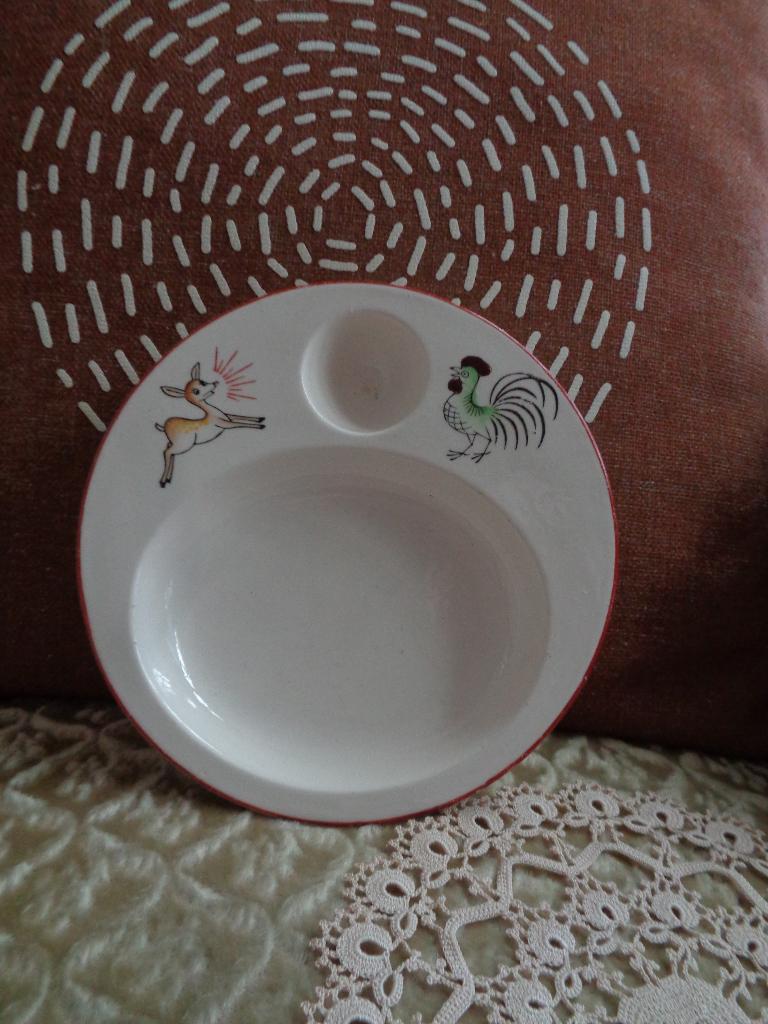 Vintage Kinder Bordje Hertje en Kip ** Mimosa **, Antiek en Kunst, Ophalen of Verzenden