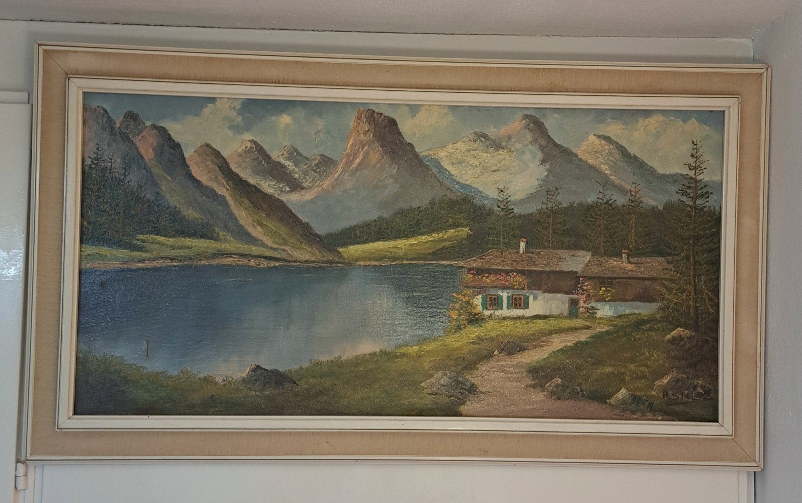 Antiek grote schilderij, vintage schilderij antieke kader,, Ophalen of Verzenden