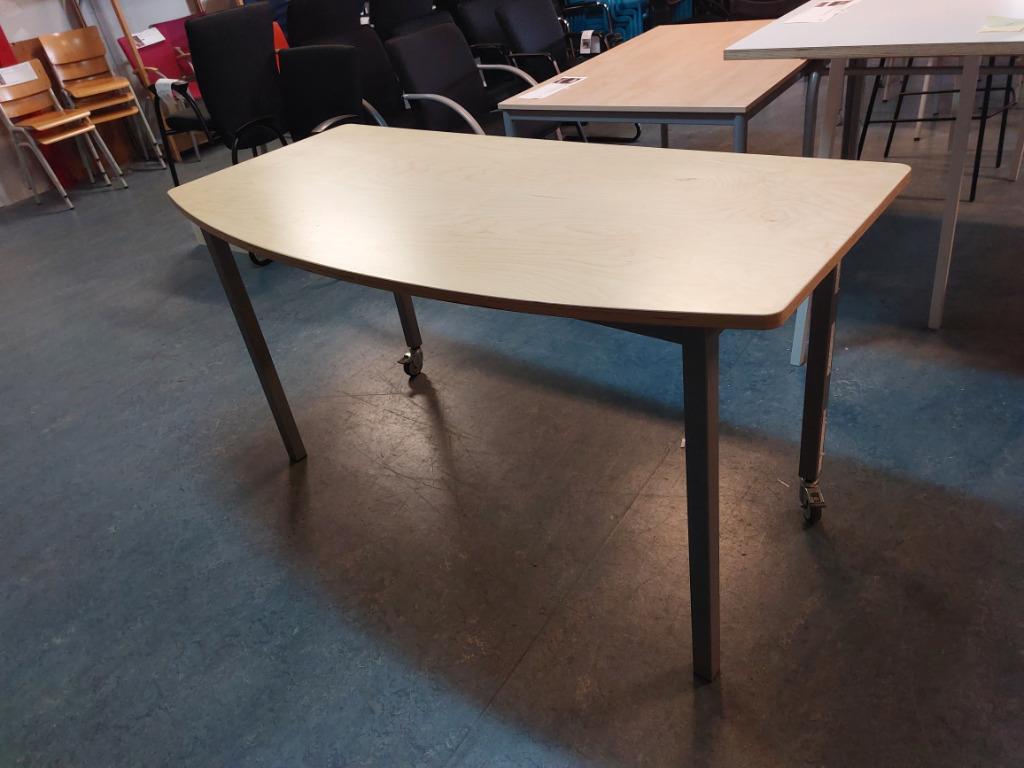 Verrijdbare kantine tafel / werktafel, 160 x 75 cm.,, Overige houtsoorten, Gebruikt, 50 tot 100 cm, 150 tot 200 cm