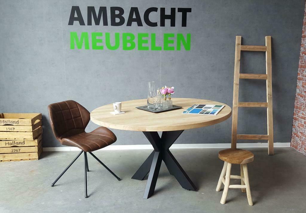Massief EIKEN Tafel Ronde Eettafels Rond 120 130 140 150 160, Grenenhout, Rond, Nieuw, Ophalen of Verzenden