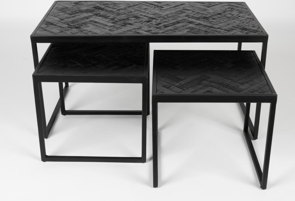 Coffee Table Parker Set Of 3 Zwart | Van €249, nu, White Label Living, 50 tot 100 cm, White Label Living, Rond