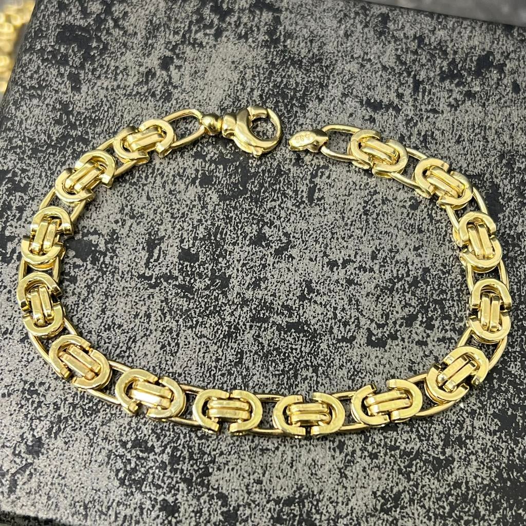 14 karaat gouden armband plat koningsschakel koningsarmband, Ophalen of Verzenden, Zo goed als nieuw, Goud