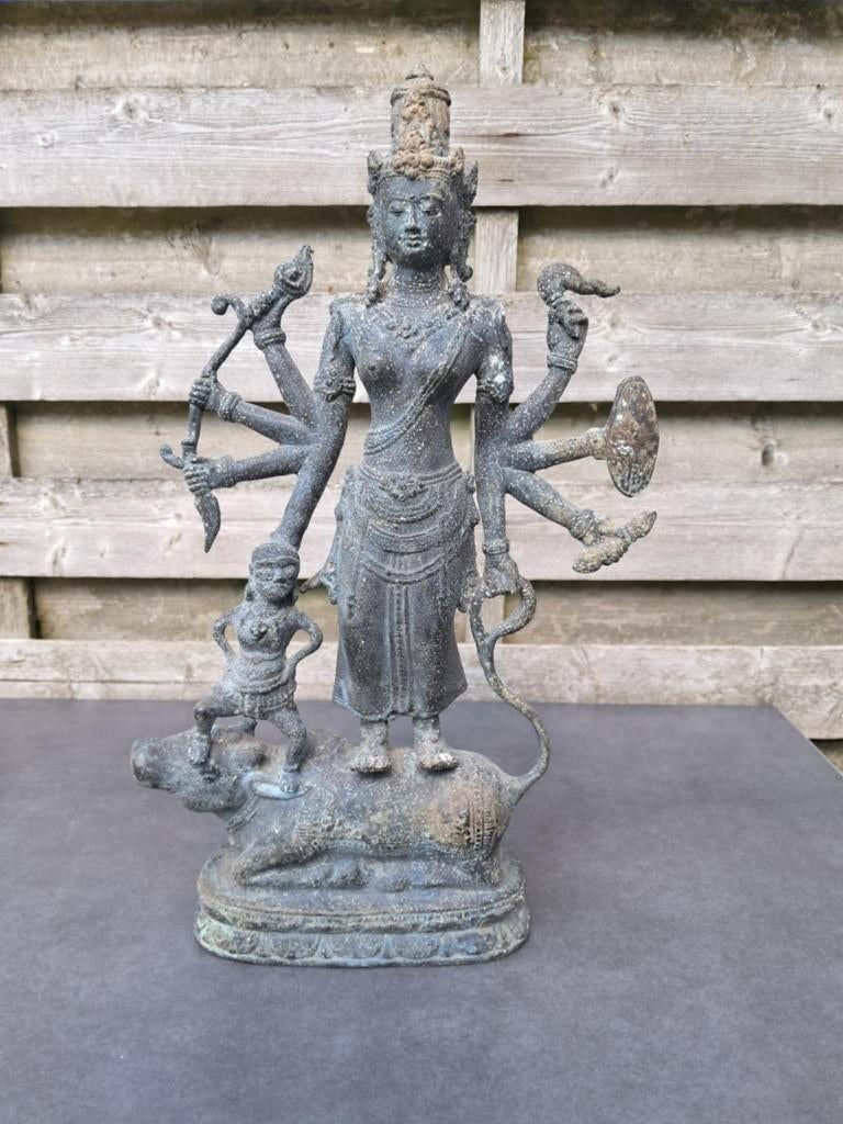 Bronzen beeld van Durga Mahishasura Mardini/Nandi/India, Ophalen of Verzenden