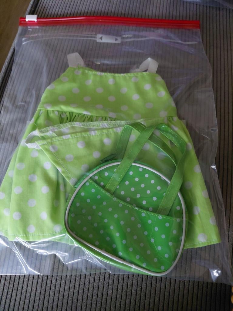Leuke halterjurk met haarplakje en tas/baby born kan dit ook, Ophalen, Babypop