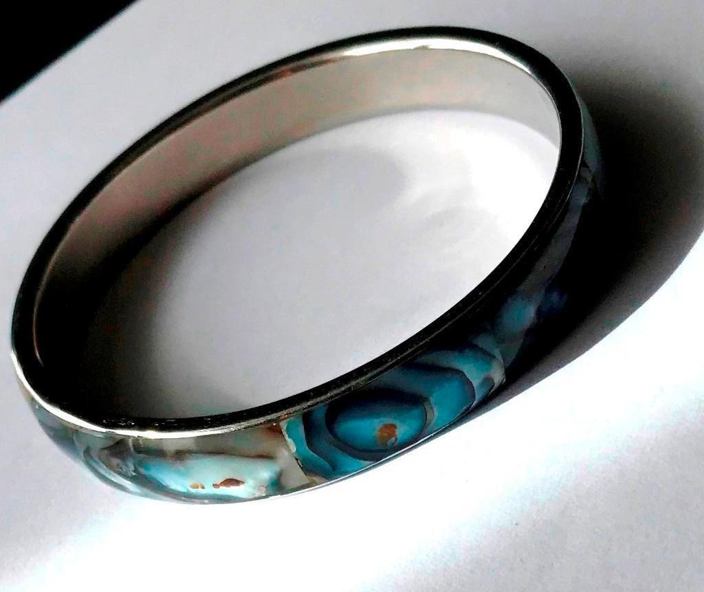 Mooie parelmoer abalone zee opaal stalen armband, Sieraden, Tassen en Uiterlijk, Armbanden, Staal, Verzenden, Zo goed als nieuw