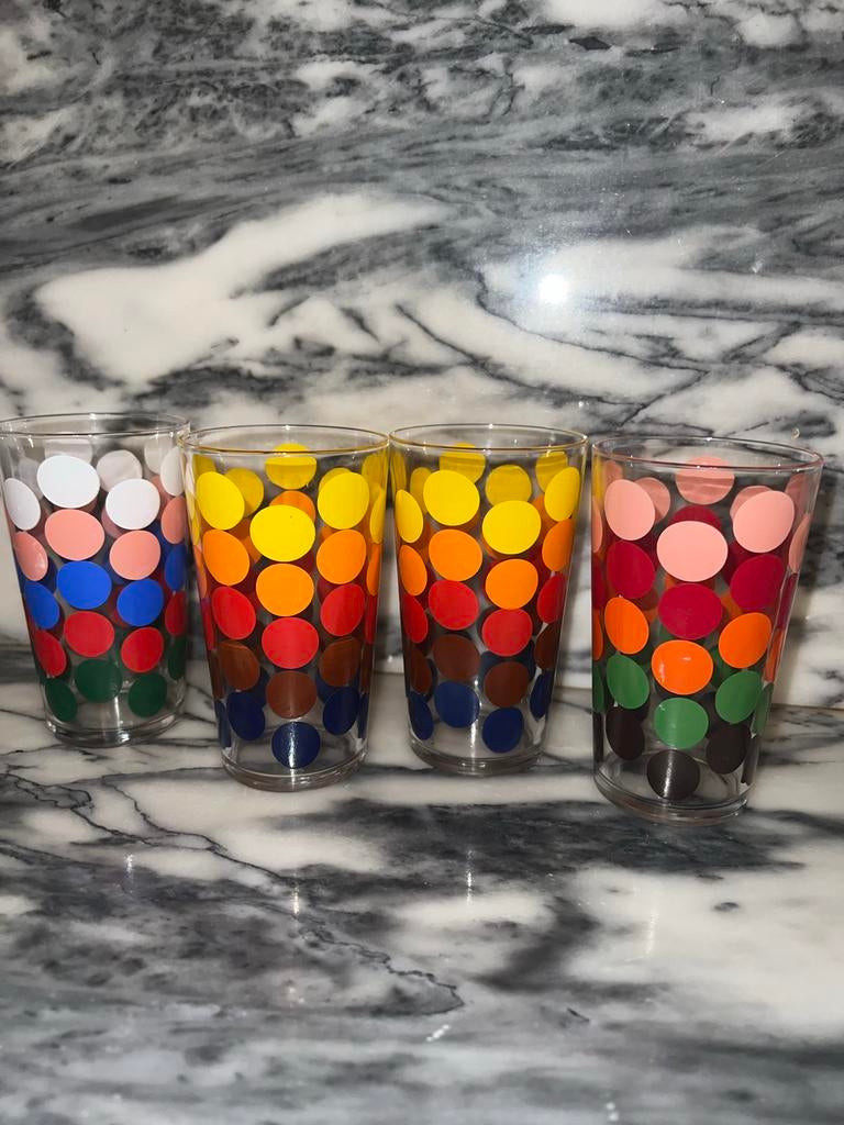 Vintage Retro Glazen met Polka Dots - Set van 4, Glas of Glazen, Ophalen of Verzenden, Overige stijlen, Glas