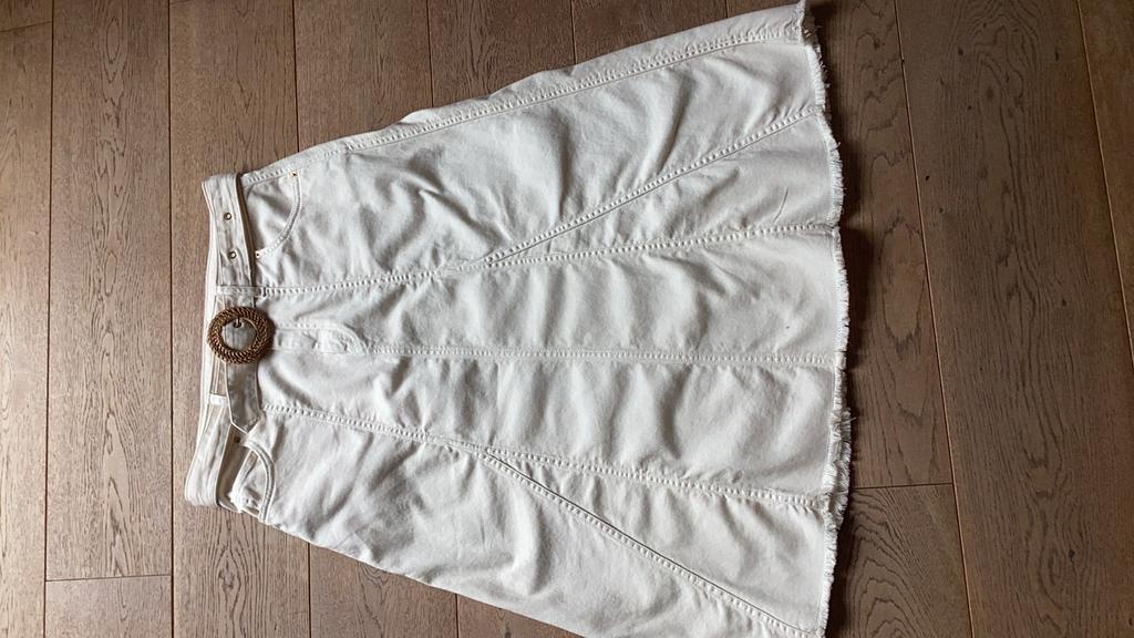 Ba&Sh Ecru Denim Midi Rok - Maat 40/42 - ZGAN, Wit, Maat 42/44 (L), Ophalen of Verzenden, Zo goed als nieuw