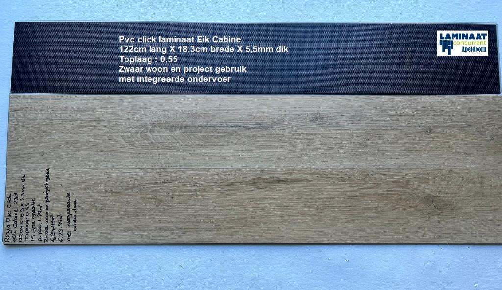 Pvc click laminaat Eik Cabine met integreerde ondervloer, Huis en Inrichting, Stoffering | Vloerbedekking, Nieuw, Laminaat, Bruin