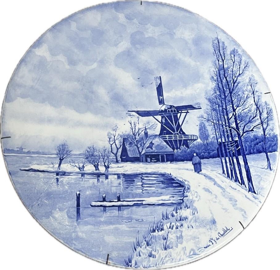 Delfts Blauw Wandbord met Molen, Antiek en Kunst, Ophalen of Verzenden