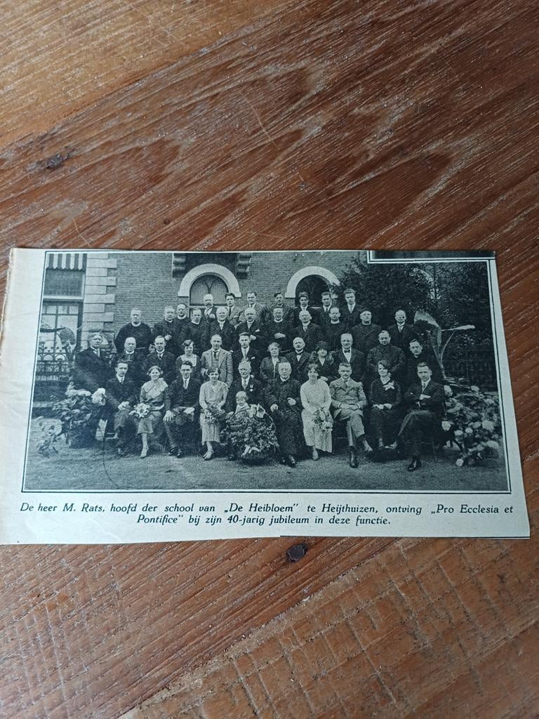 Knipsel M.Rats 40 jaar hoofd De aheibloem Heijthuizen 1931, Verzamelen, Tijdschriften, Kranten en Knipsels, Ophalen of Verzenden