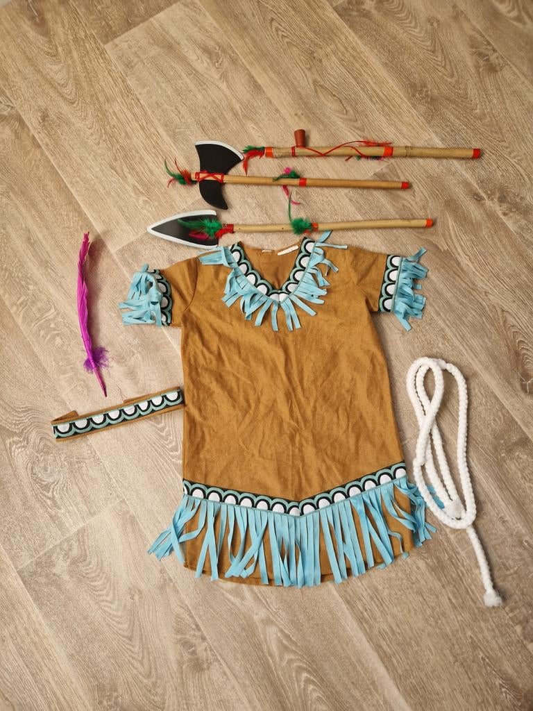 Indianen jurk met accessoires, Kinderen en Baby's, Carnavalskleding en Verkleedspullen, Ophalen, Zo goed als nieuw, 104 of kleiner