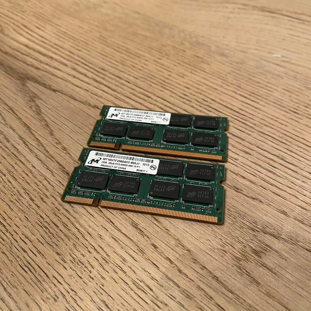 Micron 4GB 2Rx8 DDR2 800MHz  ( 2x 2GB ), Computers en Software, RAM geheugen, Gebruikt, Laptop, 4 GB, DDR2, Ophalen of Verzenden