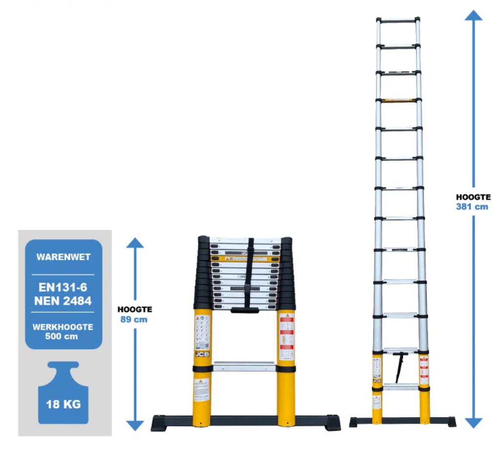 JCB telescoop ladder, Doe-het-zelf en Verbouw, Ladders en Trappen, Nieuw, Ophalen of Verzenden, Ladder, Opvouwbaar of Inschuifbaar