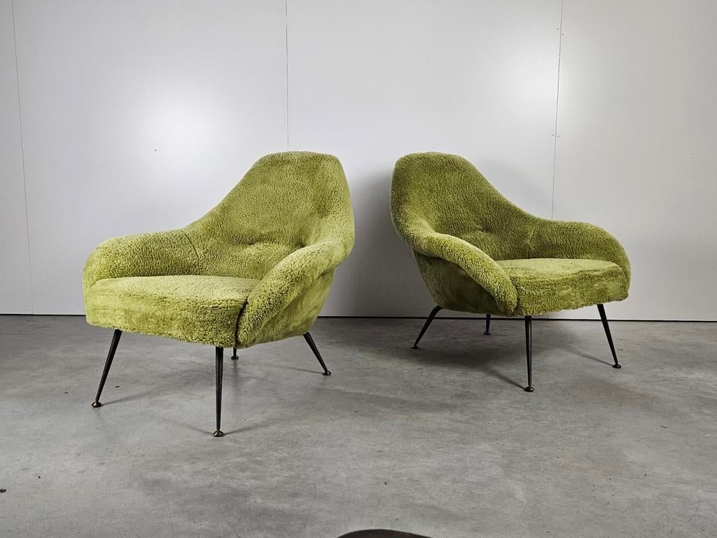 Vintage Franse fauteultjes/kuipstoelen groen, Huis en Inrichting, Fauteuils, Gebruikt, Vintage, 75 tot 100 cm, Ophalen of Verzenden