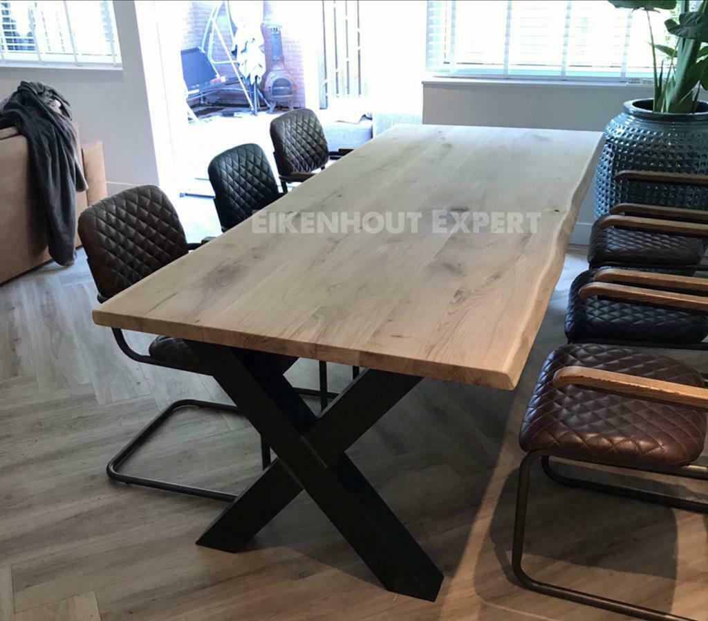 Eiken Boomstam Tafel Eettafel Massief Eikenhout Tafelblad, Huis en Inrichting, Nieuw, Rechthoekig, Teakhout, Eiken
