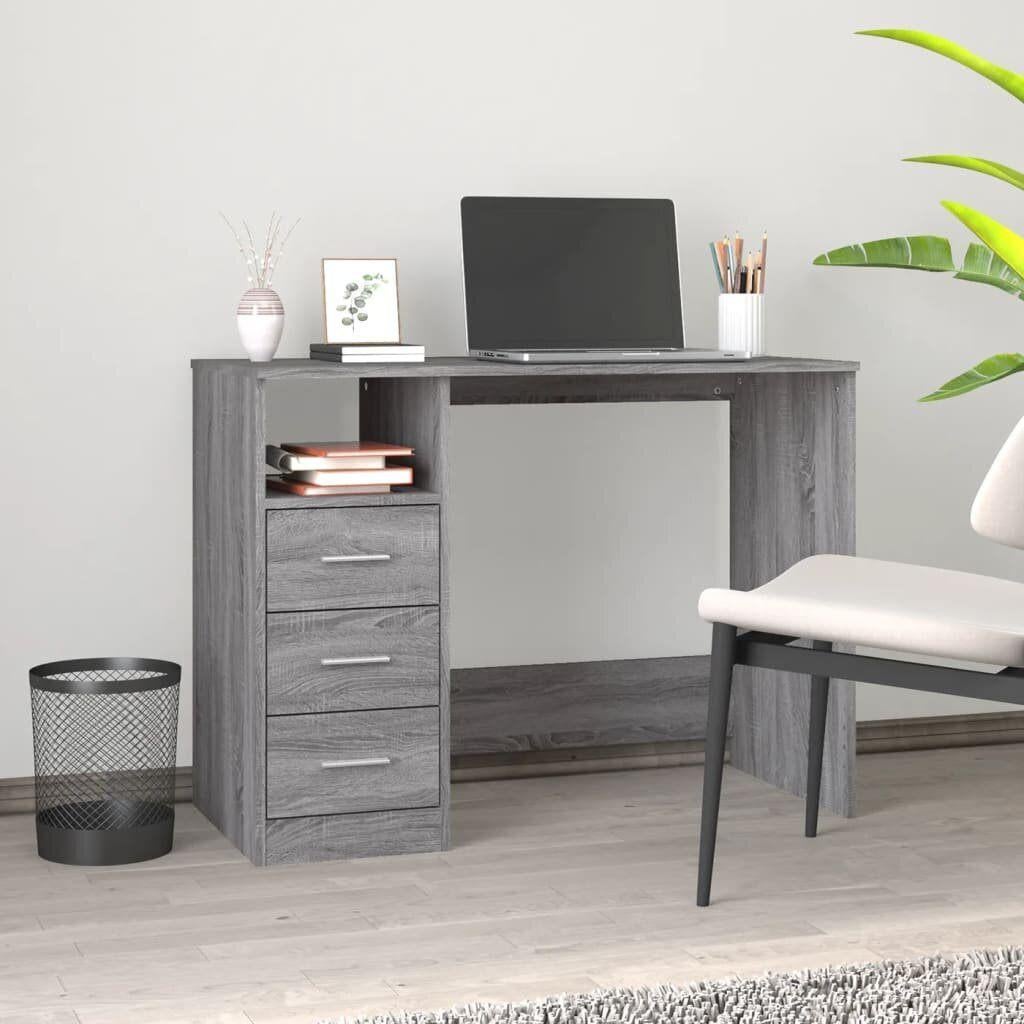 Bureau Met 3 Lades 102X50X76 Cm Hout Grijs - Gratis bezorgd, Verzenden, Nieuw, Aylvalan 5 Bakkeveen, Meubelen-Online.nl