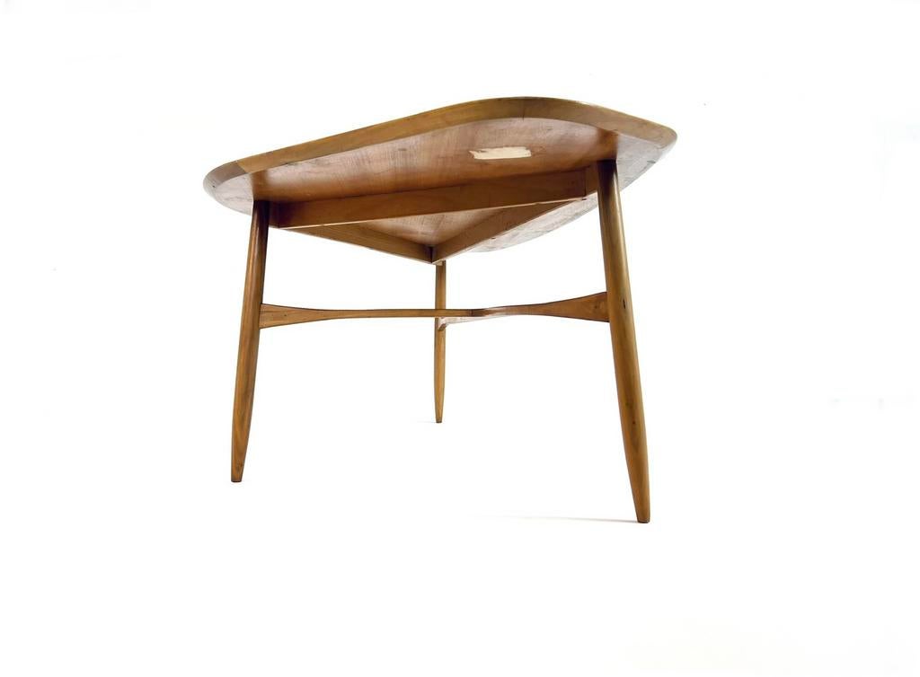 Vintage organische salontafel, Svante Skogh, Laauser ‘60, Huis en Inrichting, Teakhout, Zo goed als nieuw, Vintage retro buisframe design rotan webbing papercord