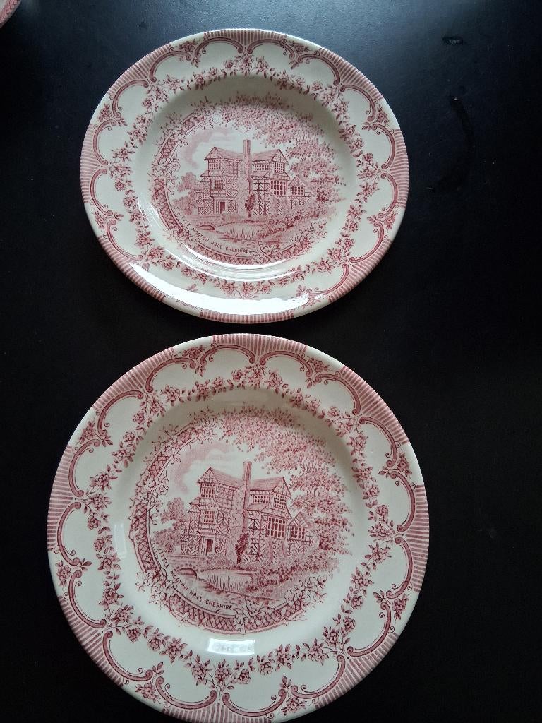 Roze taartbordjes Engels rood *eureka*, Huis en Inrichting, Overige typen, Ophalen of Verzenden, Zo goed als nieuw, Overige stijlen
