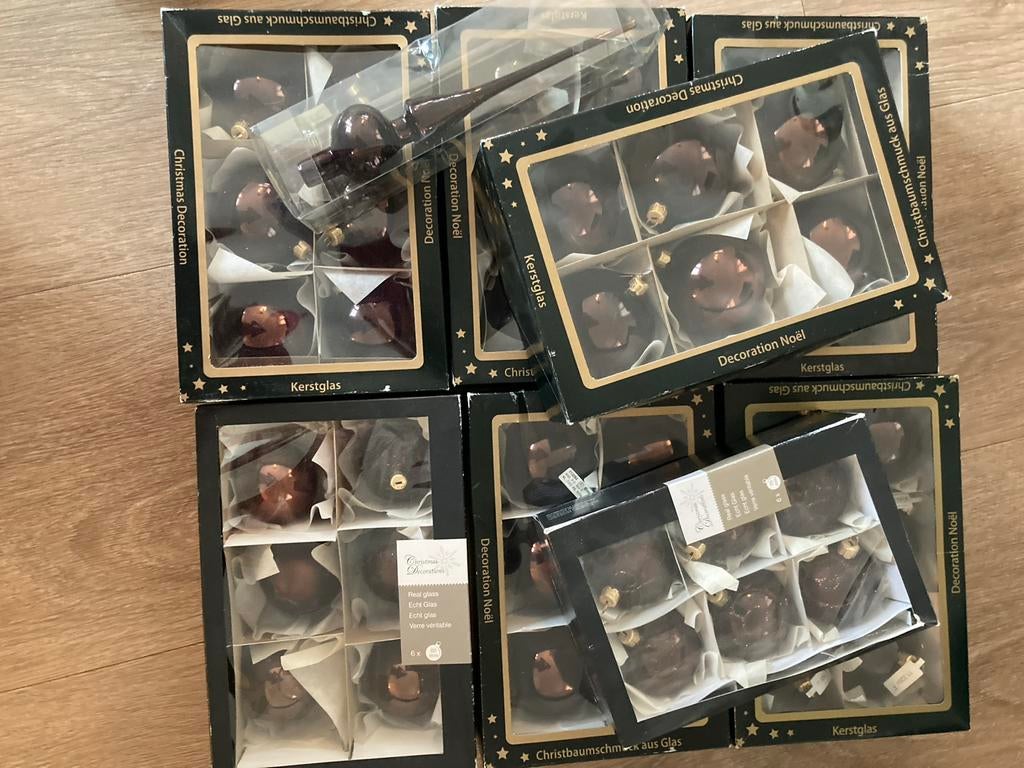 Set van 8x 6 kerstballen + piek, Diversen, Kerst, Ophalen, Zo goed als nieuw