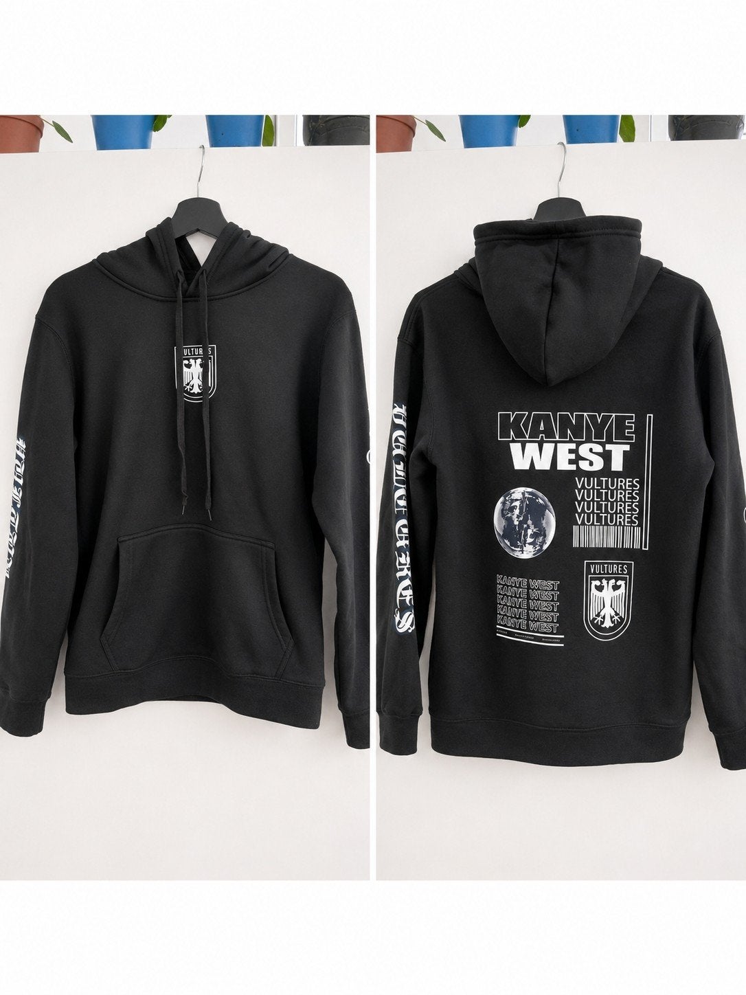 Zwarte Kanye West Vultures Hoodie – M, Ophalen of Verzenden, Zo goed als nieuw, Maat 48/50 (M)