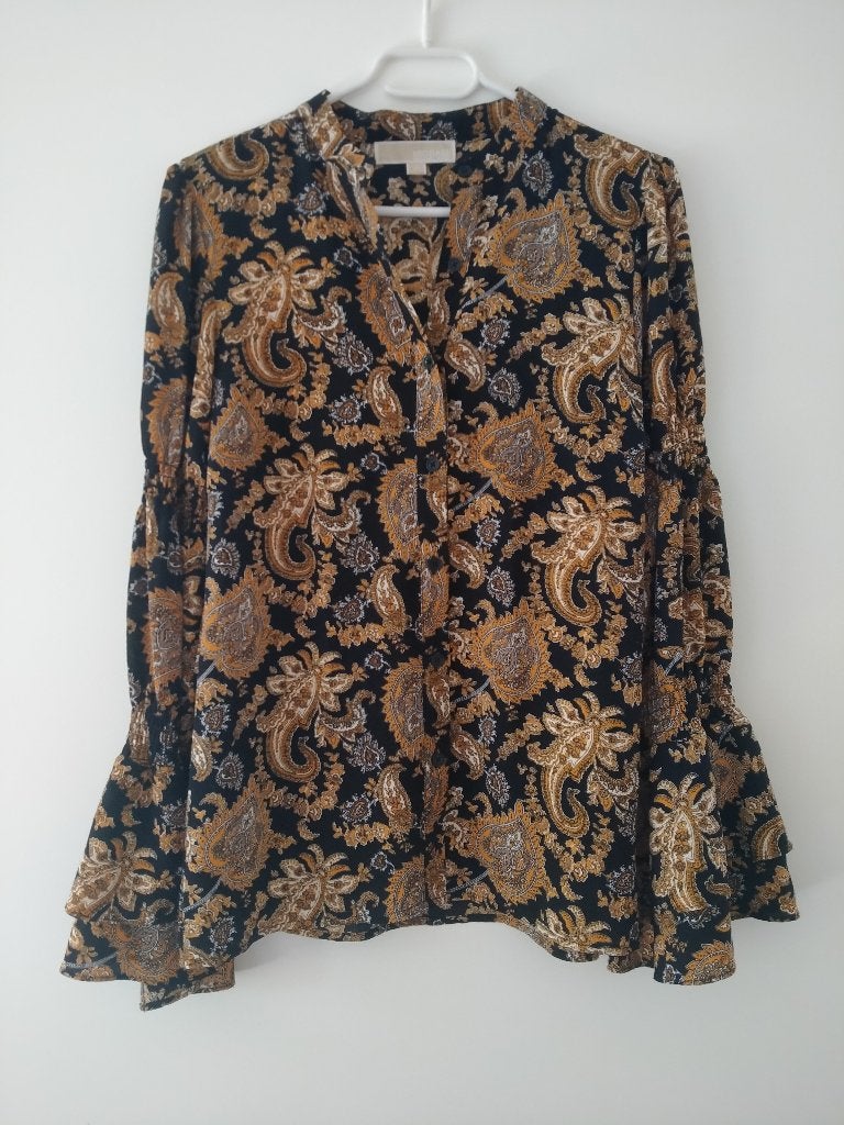 Michael Kors paisley dames blouse met trompetmouwen, maat XS, Kleding | Dames, Ophalen of Verzenden, Zo goed als nieuw, Maat 34 (XS) of kleiner