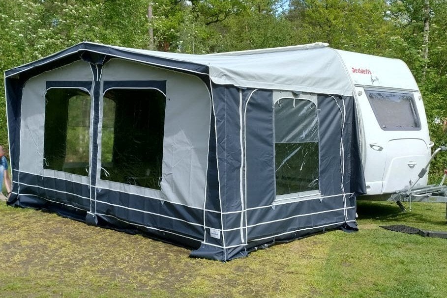 Voortent caravan Obelink Costa Brava 270 maat 9, Ophalen, Zo goed als nieuw, Tot en met 4