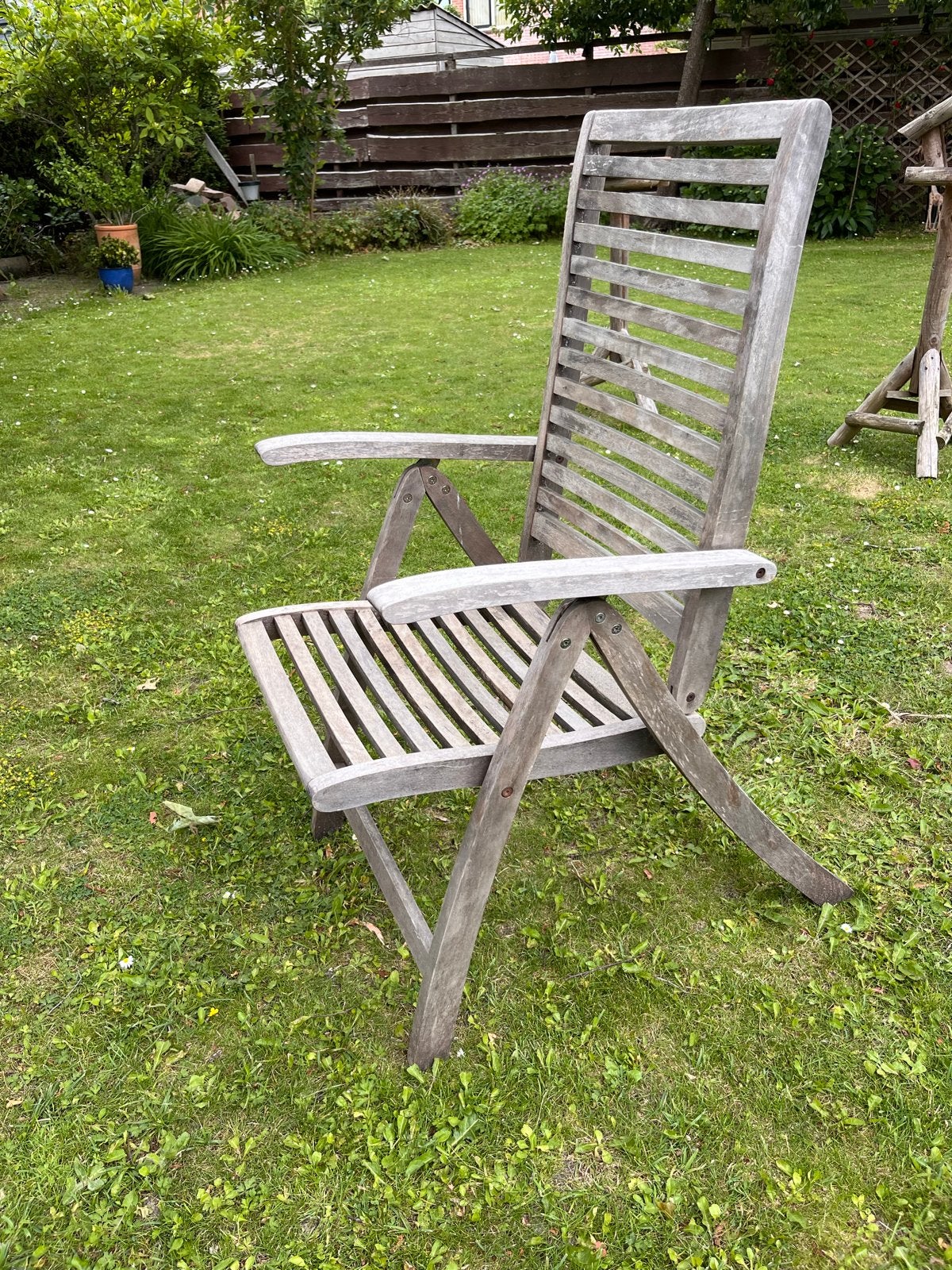 4 hardhouten tuinstoelen, Ophalen, Gebruikt, Teakhout, Verstelbaar
