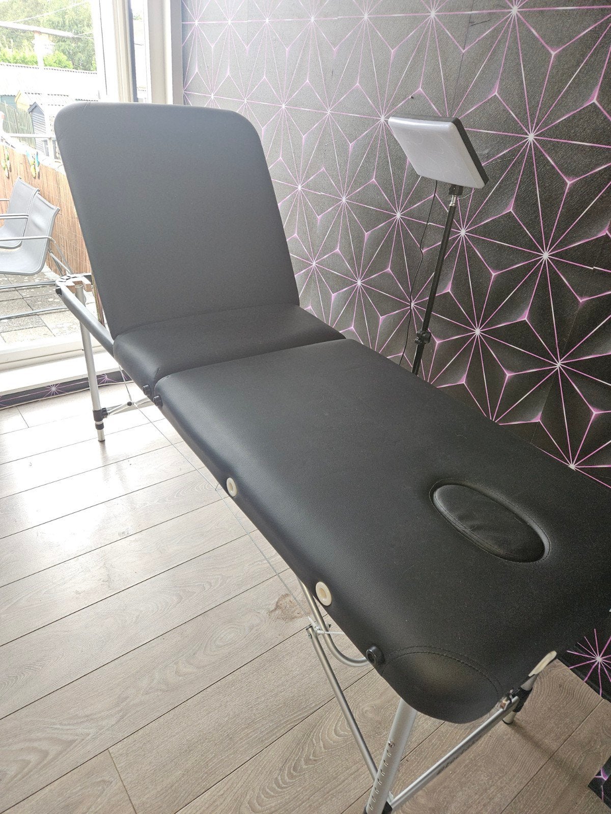 Opvouwbare massagebank/behandelstoel met draagtas, Ophalen, Kunststof, Zwart, Zo goed als nieuw