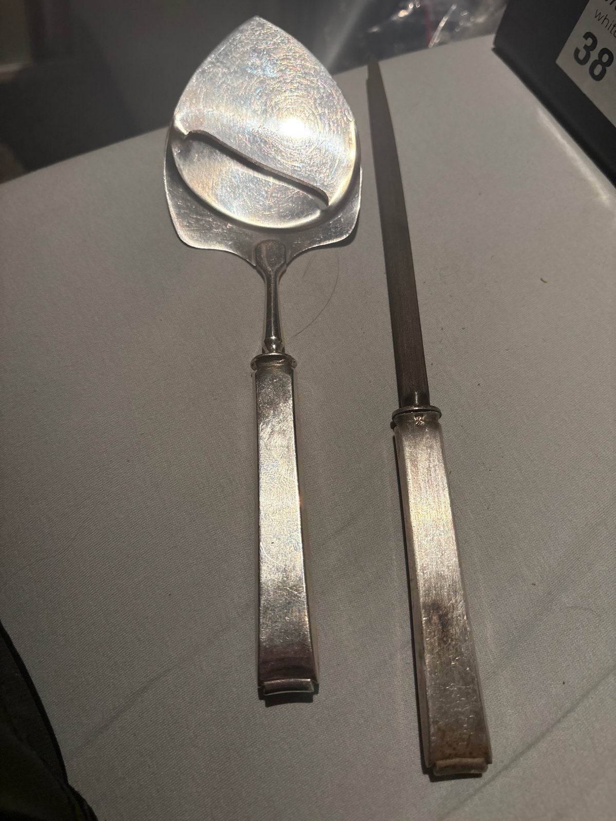 Vintage Gero Zilvium Kaasschaaf & Aanzetstaal Set (1948/1949, Ophalen of Verzenden