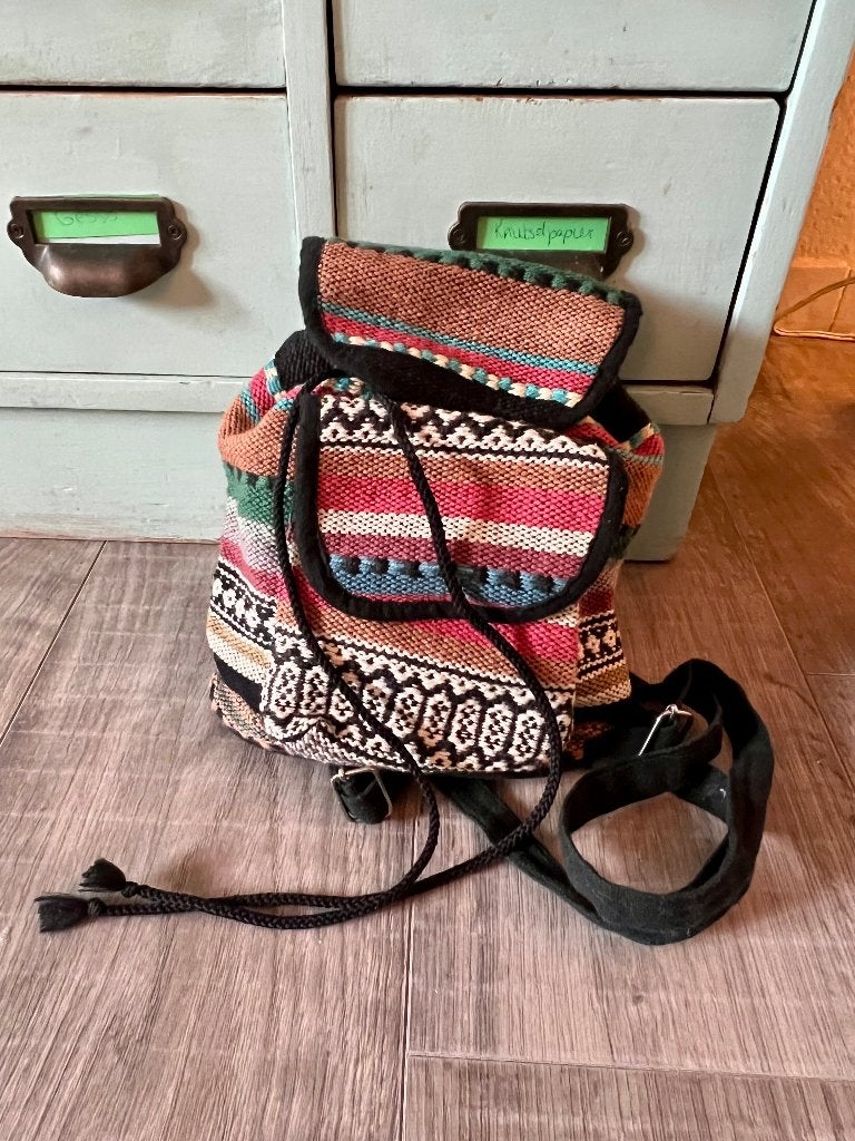 Vintage tribal Mexicaans rugzakje damestasje tasje rugtasje, Ophalen of Verzenden, Zo goed als nieuw, Overige kleuren, Schoudertasje