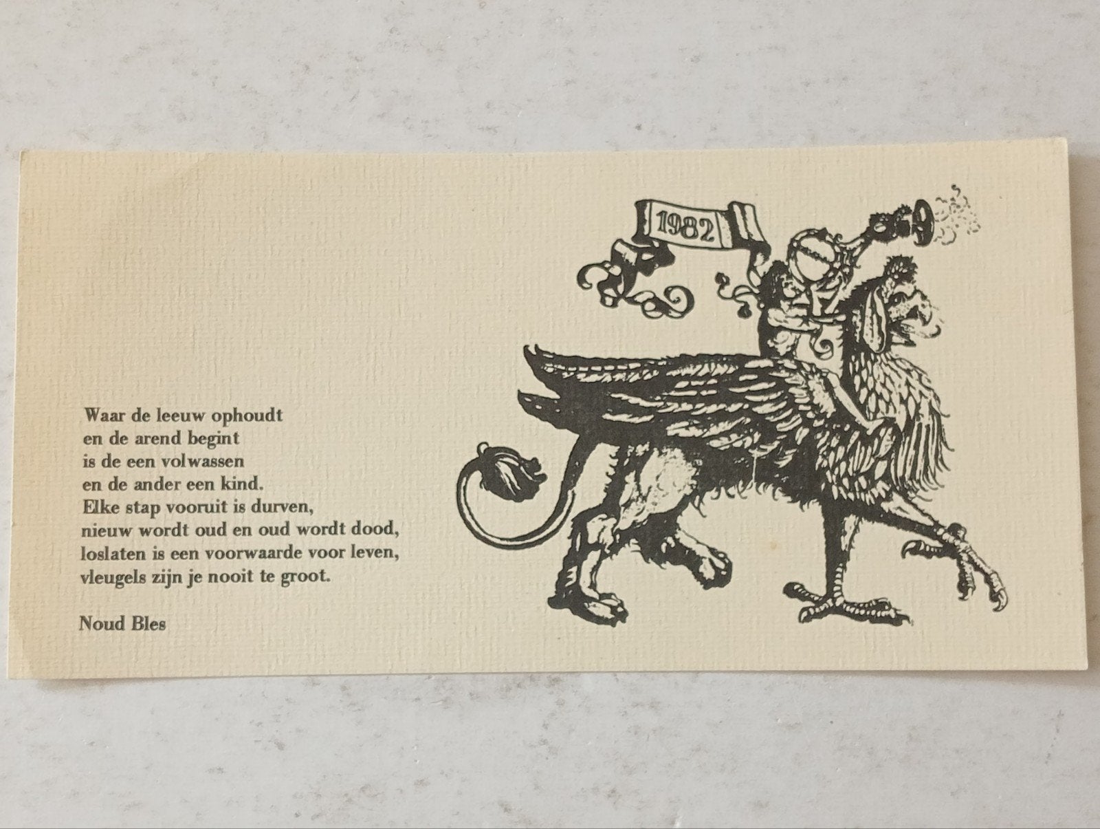 Noud Bles Litho met gedicht 1982 gesigneerd, Antiek en Kunst, Ophalen of Verzenden
