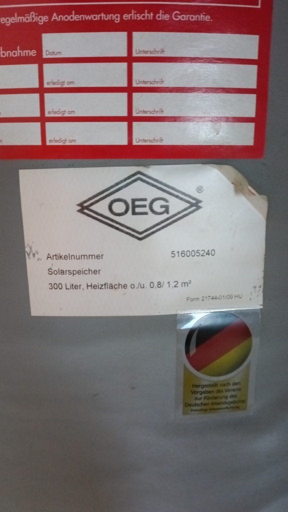 OEG buffervat 300L 2 spiralen, Ophalen, Gebruikt
