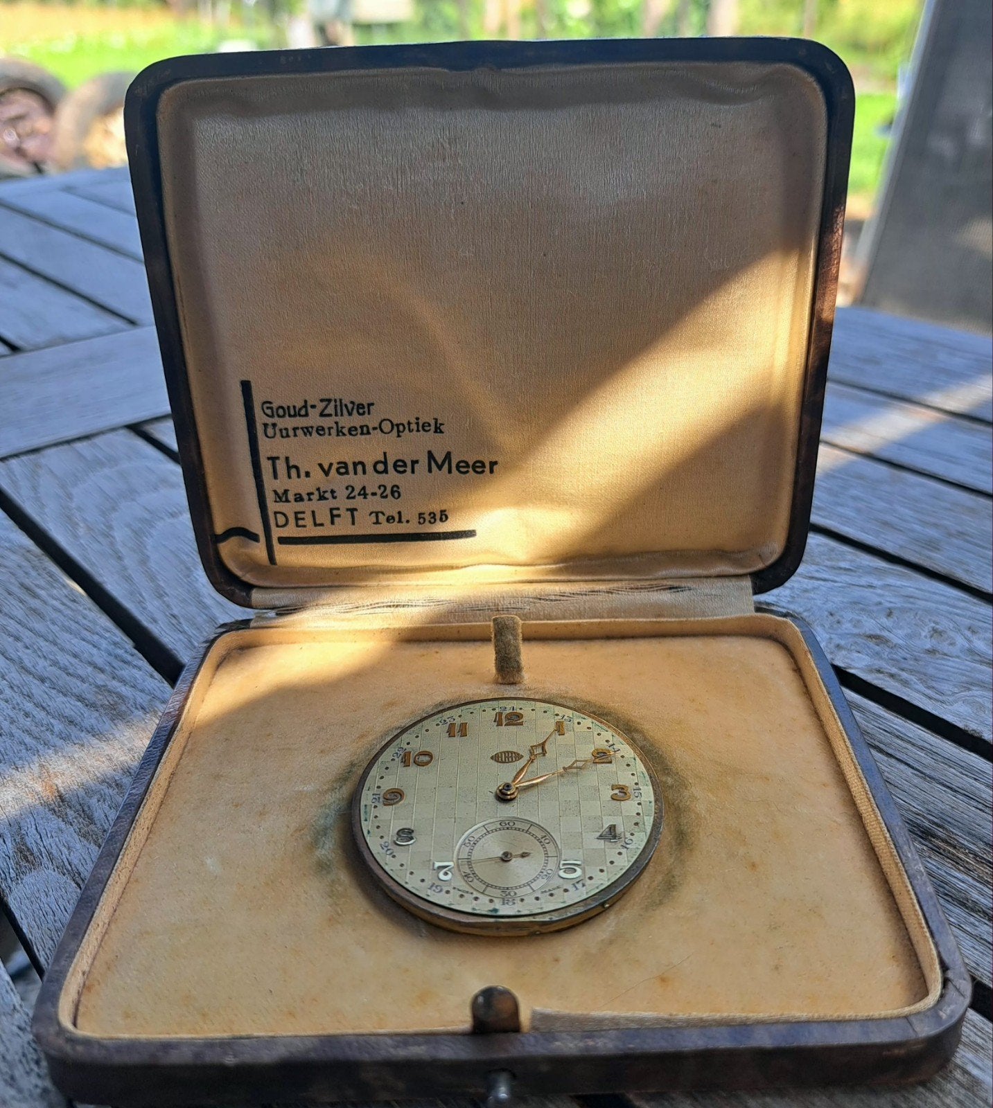 Antiek zakhorloge met doosje - Th. van der Meer Delft, Overige merken, Overige materialen, Zakhorloge, 1900 tot 1930