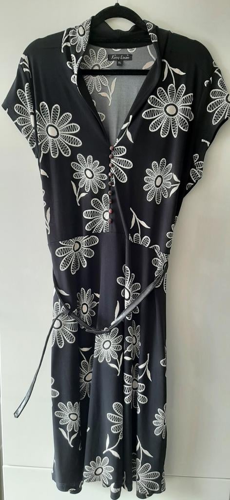 King Louie jurk zwart met witte bloemen, maat XL, Zwart, Maat 46/48 (XL) of groter, Ophalen of Verzenden, Zo goed als nieuw