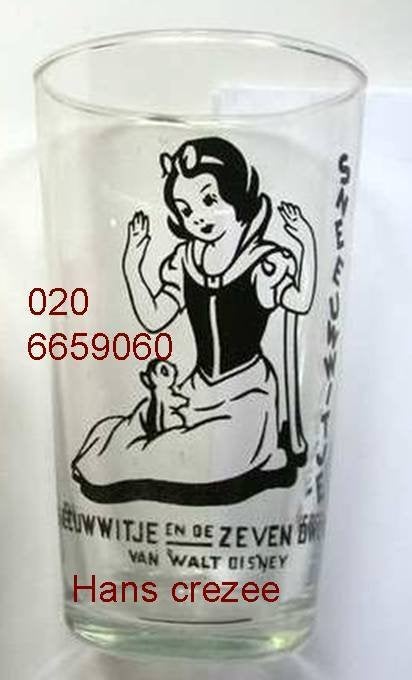 zoek oud disney sneeuwwitje 7 dwergen glas set 8 glazen 1940, Ophalen of Verzenden